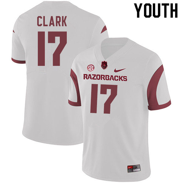 Youth #17 Hudson Clark Arkansas Razorbacks College Football Jerseys Sale-White - Click Image to Close